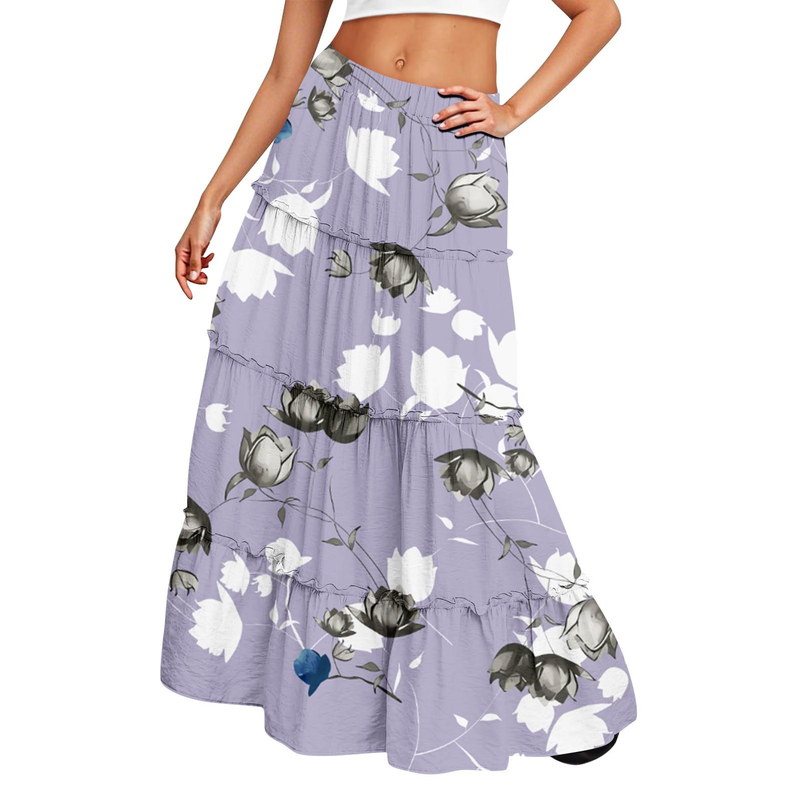 

Женская длинная юбка с принтом и эластичным поясом, свободным подолом M фиолетовый