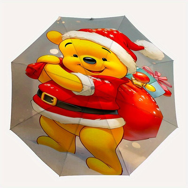 Winnie the Pooh, Christmas Automatic Opening and Closing Umbrella, Compact Travel Umbrella, Lightweight and Portable, Suitable for Beach Com