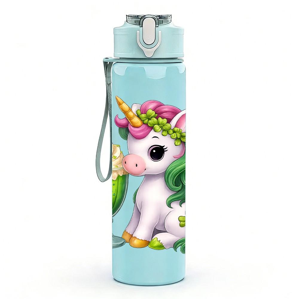 1PC Mint Unicorn Milkshake Art 750ml Color Plastic Sports Water Bottle Leakproof Flip Straw Lid Suitable for Sports Office Home Use