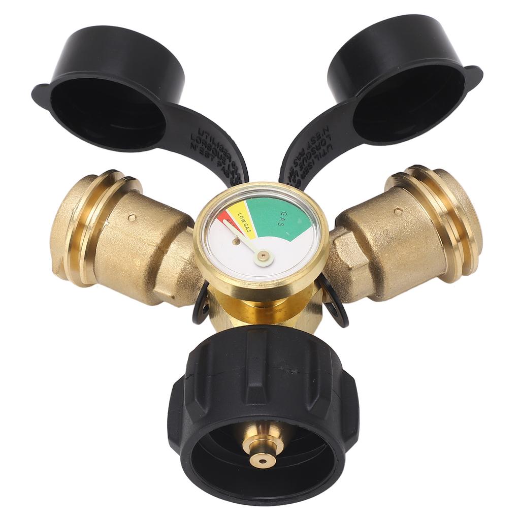 2 Way Propane Gas Splitter Brass POL To Qcc1 Y Type Propane Splitter with Gauge for Barbecue Grill H