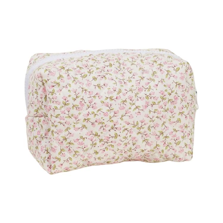 Quilted Floral Cotton Makeup Pouches Large Capacity Toiletry Bag Women s Portable Cosmetic Bag For Travel And Home Use розовый