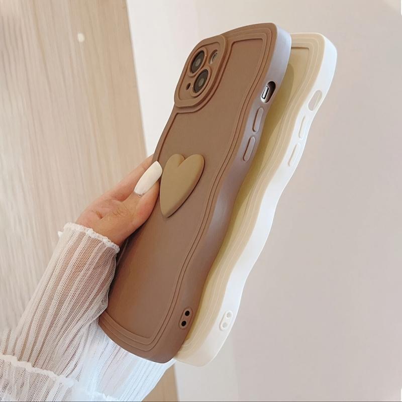 Two Piece Set Solid color Simplicity Phone Case  For Iphone 17 16 1 14 13 Pro Max Sandblasting TPU  Three Dimensional Heart Cover