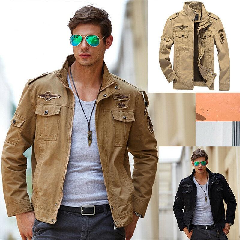 Men's Autumn Winter Thicken Military Jacket With Warm Lined Interior And Stand Collar
