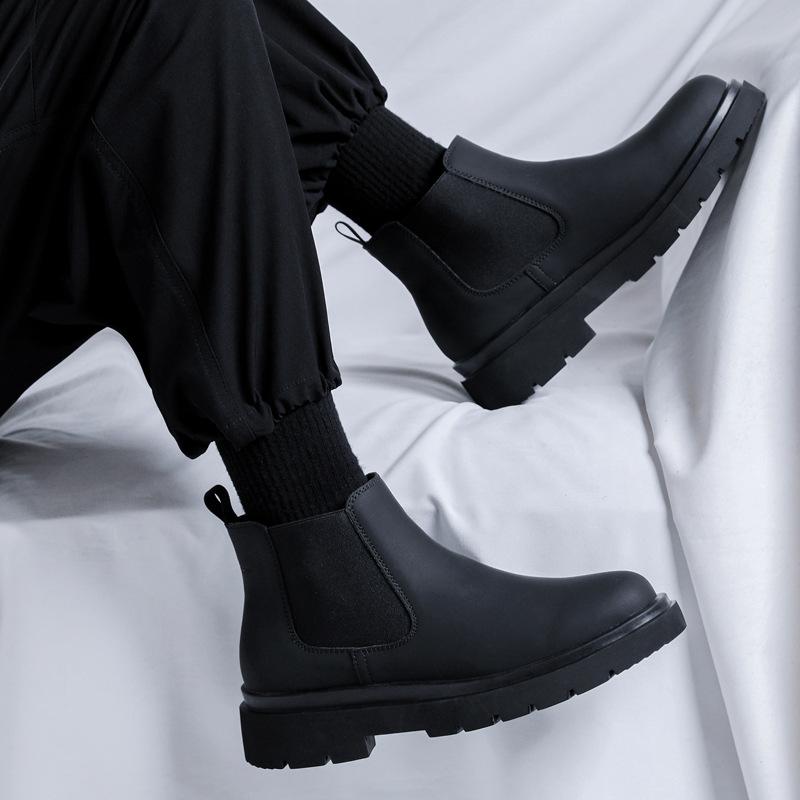 Chelsea boots men's medium help Korean version of thick-soled Martin boots casual versatile height increase low-top ins tide short boots 9887-R