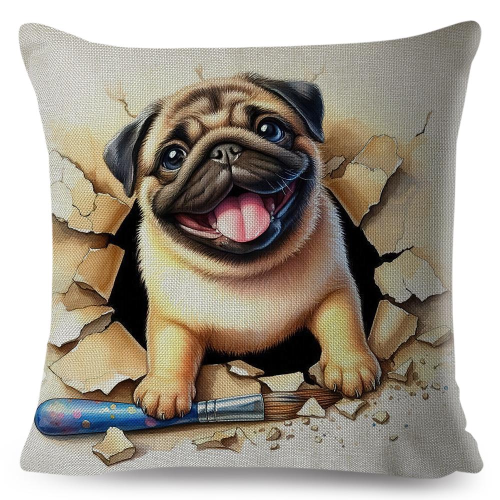 3D Crack Wall Lifelike Puppy Print Throw Pillow Cover Gentle Skin Touch Sofa Bedroom Household Decor Present