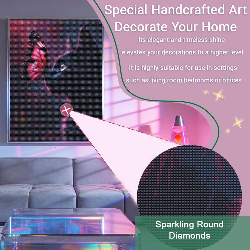 Diamond painting DIY black cat and butterfly kit for home room decoration