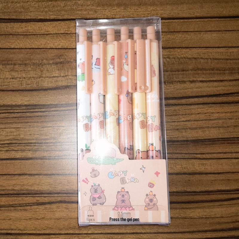 6-Piece Boxed Gel Pens - Cute, Press-Type, Water-Based Click Pens for Students and Office Use