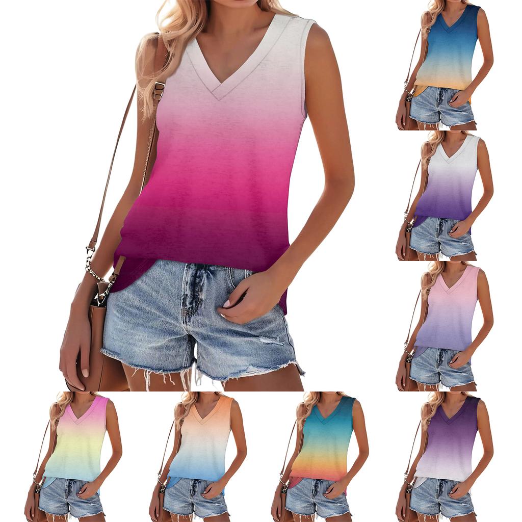 Women's Fashionable Casual Everyday Versatile Gradient Print Slim-Fit Summer Tank Top