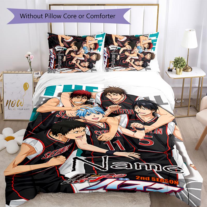 3pcs Custom Name Cartoon Kuroko's Basketball Bedding Set Duvet Cover Closure Includes 1 Duvet Cover & 2 Pillowcases for All Seasons Bedroom Decor