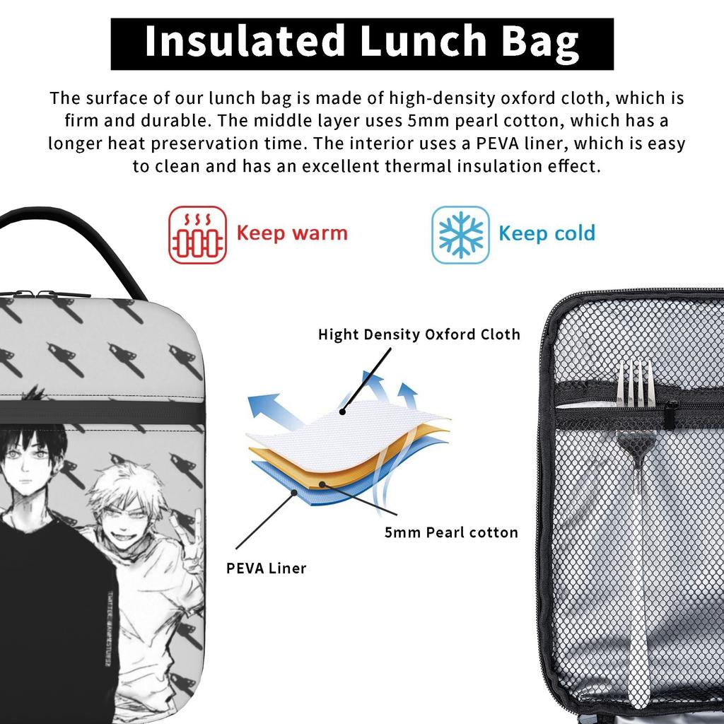 C-Chainsaws Man Manga Insulated Lunch Bag Large  Lunch Container Cooler Bag Tote Lunch Box College  Travel Food Storage Bags