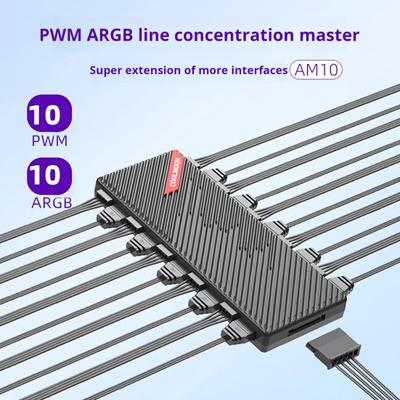 ARGB Fan Hub with 10 Ports PWM Temperature Control Speed Regulation Energy Saving Noise Reduction ARGB Fan Splitter Computer Accessories
