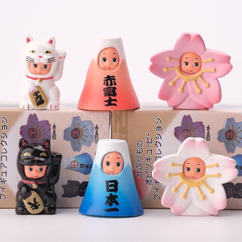 Kewpie Anime Figure Cross-dressing Doll Lucky Cat Fuji Mountain Cherry Blossom Collection Ornaments Blind Box Toys Kids Gifts
