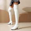 Krazing Pot PU Autumn Winter Shoes Thick High Heels Super Size Stovepipe Boots Round Toe Keep Warm Zipper Over-the-knee Boots