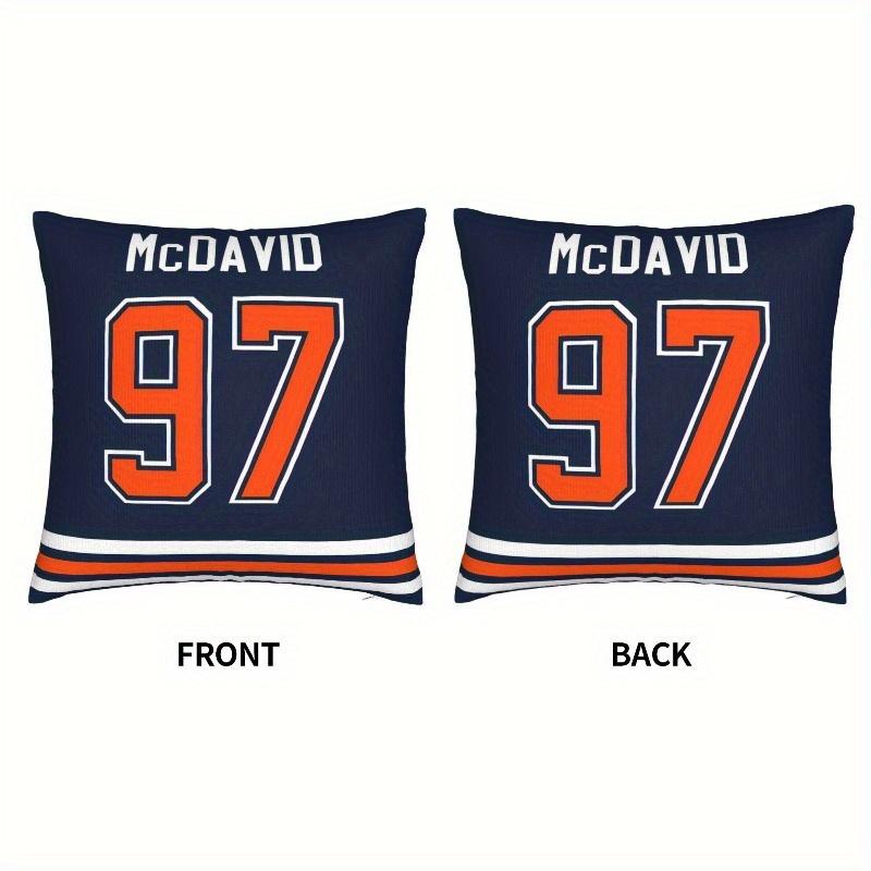 1Pc Connor Mcdavid 97 Hockey Pillow Cover, Polyester 2D Double Sided Print Cushion Case, Edmonton Oilers Jersey Style Throw Pill