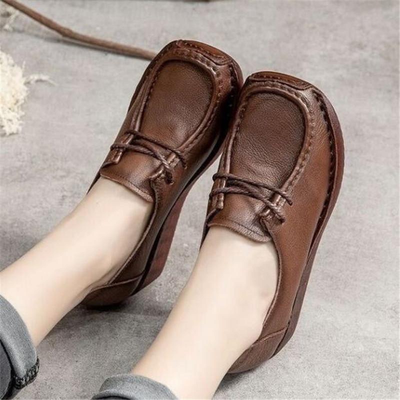 Fashion Women Retro Genuine Leather Flats Sneakers Women Platform Lace Up Flats Shoes Female Wedge Moccasins Woman Casual Shoes