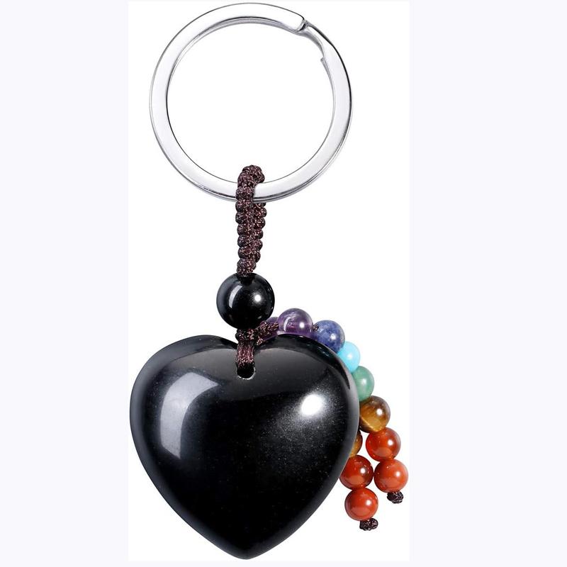 Portachiavi in Cristallo a Forma di Cuore di Quarzo Rosa Naturale con Fascino di Pietra Curativa dei 7 Chakra per Donne Ragazze