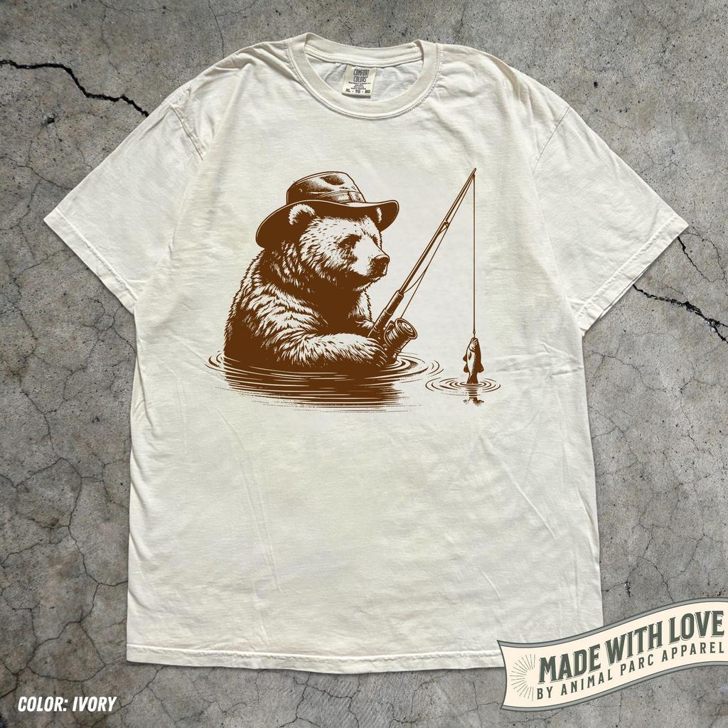 Bear Fishing Shirt Funny Bear Graphic Tee Gift Fishing Lover Dad Shirt Fishing Bear Lover Gift Outdoor Nature Funny Tshirt Grizzly for Dad