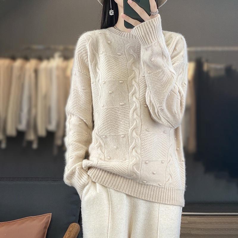Warmer und bequemer Strickpullover aus Wolle mit Sieben-Stich-Plus-Dicke und Jacquard-Muster, mit Kapuze