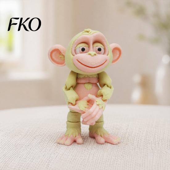 Exquisite Printed Texture Ornament 3D Articulated Monkey Figurine, Multi-Color Cartoon Animal Model with Soft Color Decor Movable Joints, Stress