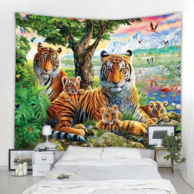 Tapiz decorativo de tigre de bosque, tapiz decorativo de animales, tapiz de pared bohemio hippie con mandala para colgar en el dormitorio y la sala de estar