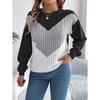 Autumn/Winter Casual Colour-Blocked Cable-Knit Bell-Sleeve Women's Pullover
