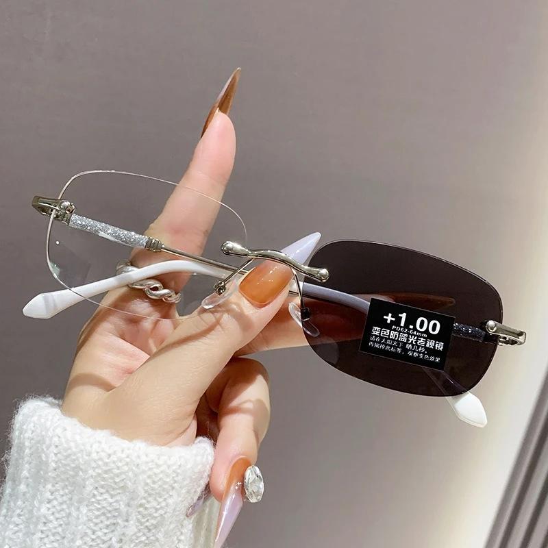 SummerFashion Frameless Photochromic Reading Glasses Advanced Photosensitive Anti Blue Light UV Protection