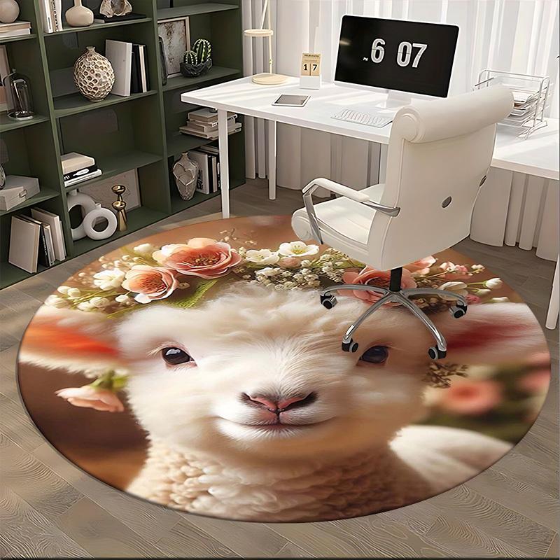 1pc Anime Design Flower Crown Lamb Round Carpet - Office Chair Mat, Non-Slip Rug for Home Decor, Suitable for All Seasons, Perfect Gift for Anime Love