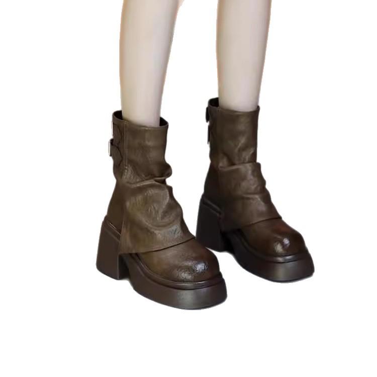 5 cm dick besohlte Hosenstiefel Damen Kurzstiefel 2025 Herbst neu vielseitige Muffin-Stapelstiefel weich besohlte erhöhende Martinstiefel