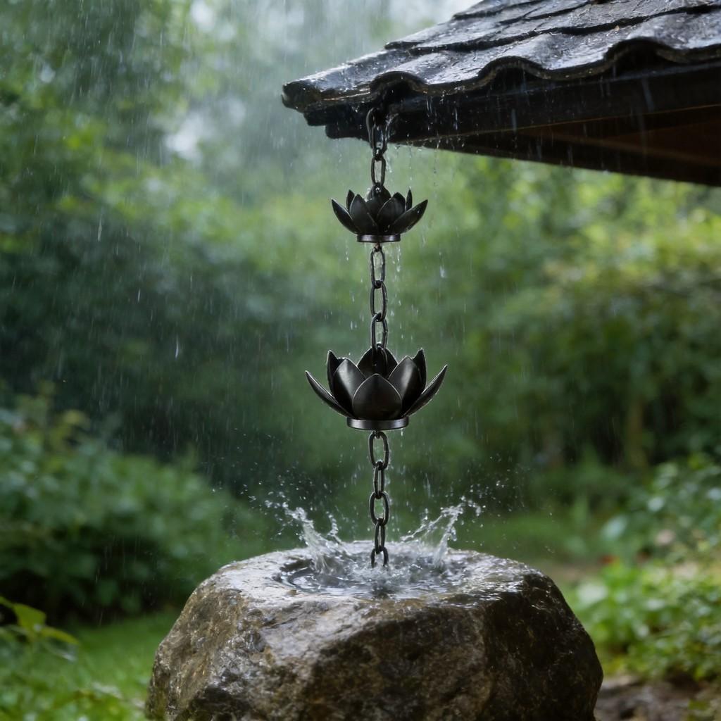 Metal Vintage Lotus Waterfall Rain Chain For Home Garden Outdoor Decor