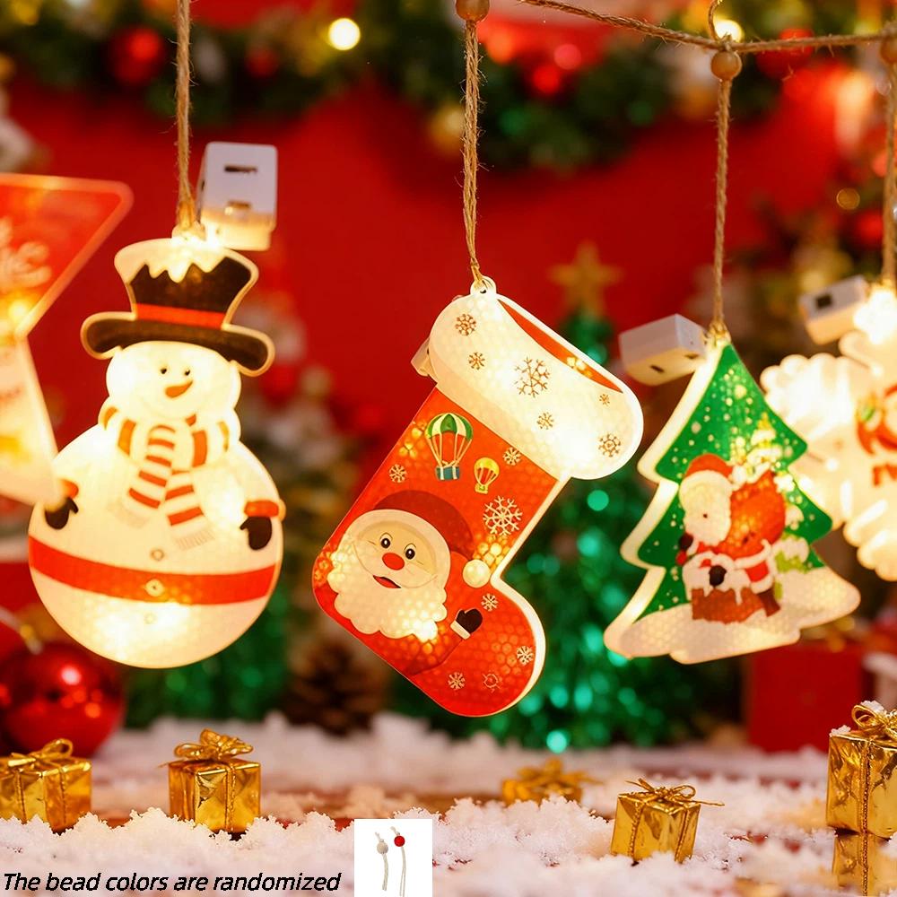 Christmas Tree Ornament String lights, 6pcs Luminous Christmas Pendant Christmas Tree Hanging Tags for Xmas Tree Decoration