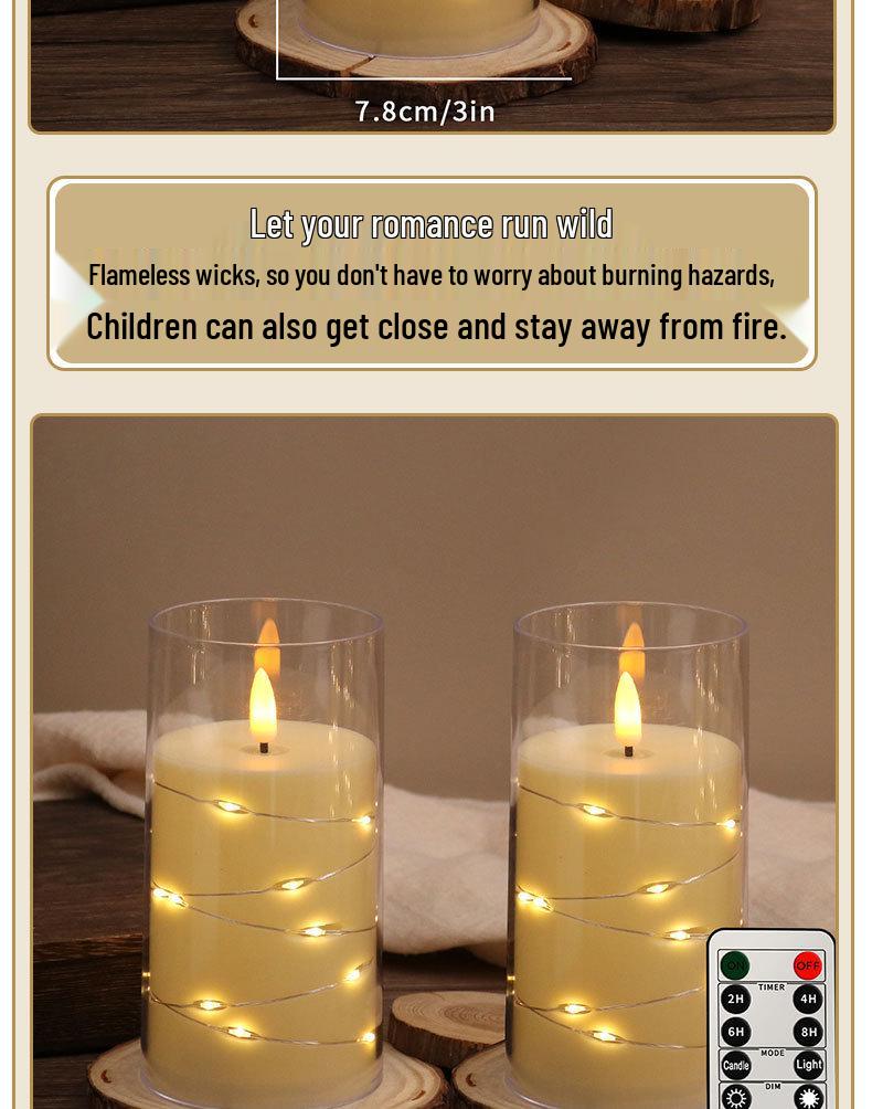 Remote-Control LED Candle String Lights - Acrylic Ornaments for Concerts, Birthdays, and Romantic Decor