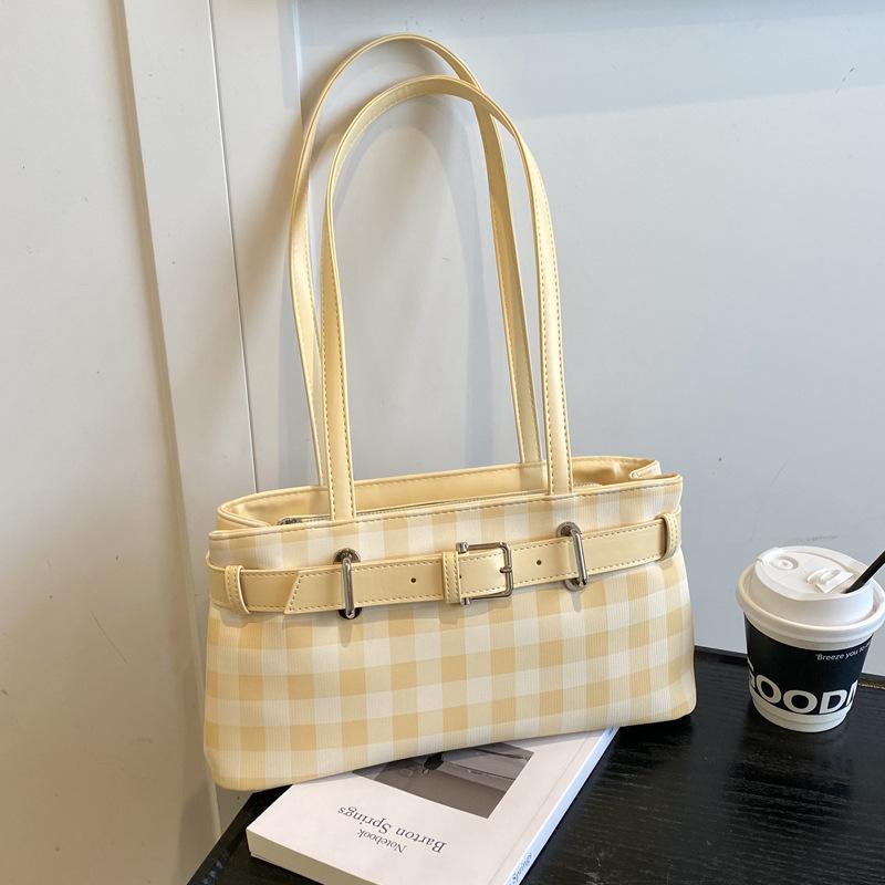 Korean version niche plaid underarm bag women's 2025 new fashion texture shoulder bag niche design commuter bag tide
