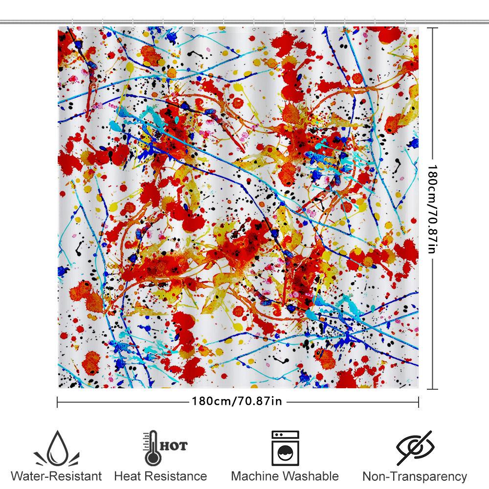 Bright Splatter Shower Curtain Waterproof Fabric with Multiple Colors Perfect for Bathroom Decor (Red, Blue, Yellow White)