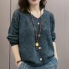 Spring and Autumn Casual Hollow Out Long Sleeved Sweater for Women V-neck Loose Solid Color Sweater for Women