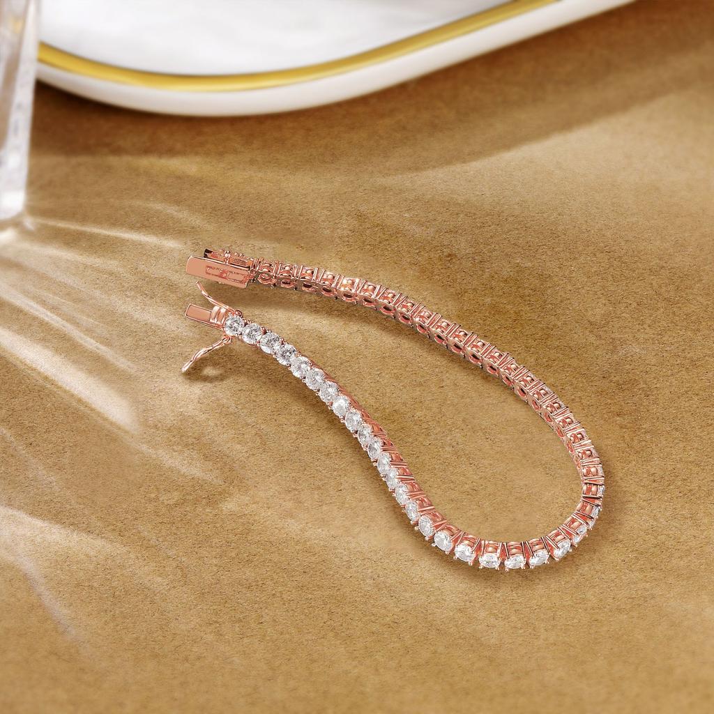 A copper inlaid 18k gold rose gold pink white zircon diamond tennis bracelet