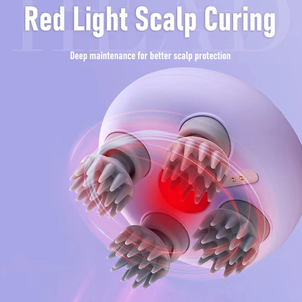 Electric Head Massager with Red Light Therapy Deep Tissue Kneading Vibrating Device for Shoulder Neck And Body Scalp Relaxation