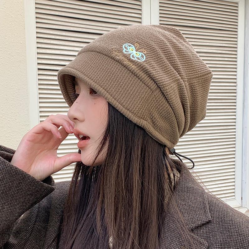 Korean Hat Women's Big Head Wool Knitted Hat Versatile Face Showing Small Pile of Hats Retro Warm Cold Hat