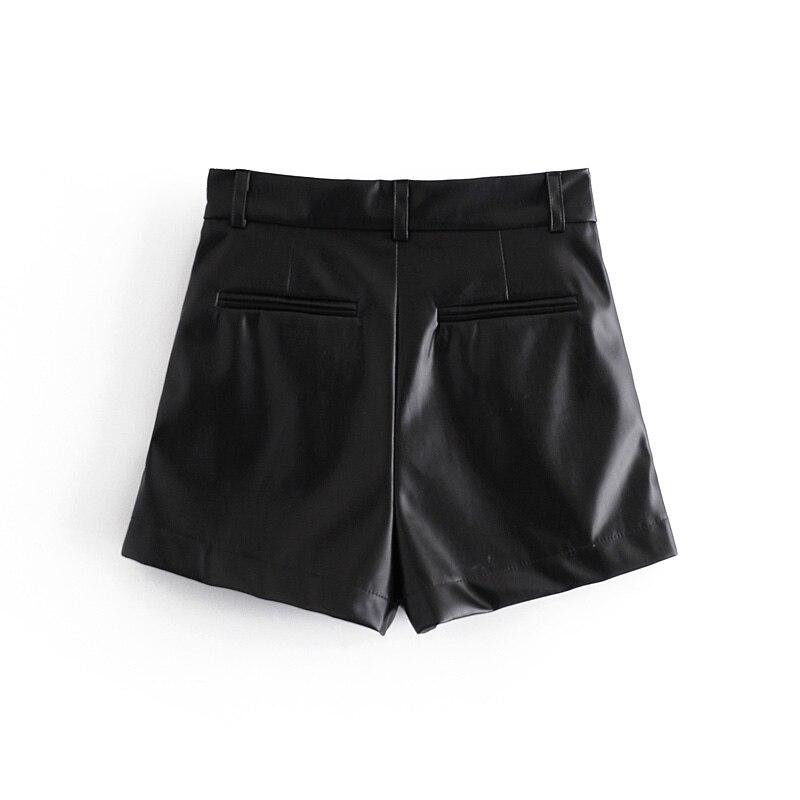 Women Chic Fashion Faux Leather Side Pockets Shorts Vintage High Waist Zipper Fly Female Skirts Mujer Streetwear