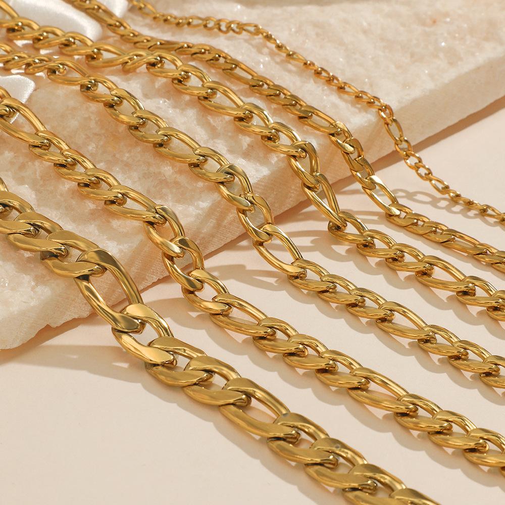 European and American Fashion Niche Design Stainless Steel Necklace Popular Real Gold Electroplated Cuban Chain Women's Necklace
