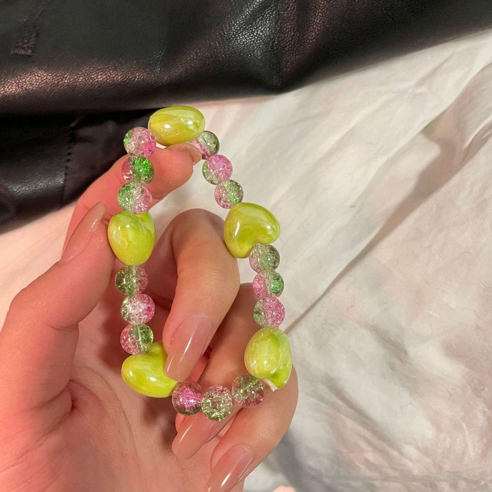 

Green Heart Choker Necklace Dopamine Choker Trendy Glass Bead Bracelets Summer