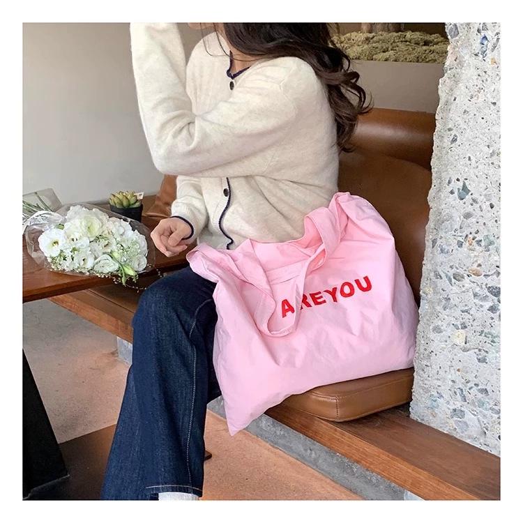 2024 Women's Large Capacity Letter Print Shoulder Bag - Trendy, Versatile, and Fresh Cloth Shopping Bag