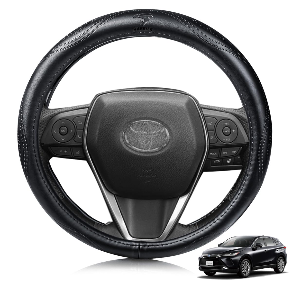 

ElitingCar Чехол на руль, совместимый с Toyota Harrier, Премиальный чехол на руль из натуральной кожи с логотипом, Стильный дизайн, Дышащий, Износостойкий чёрный