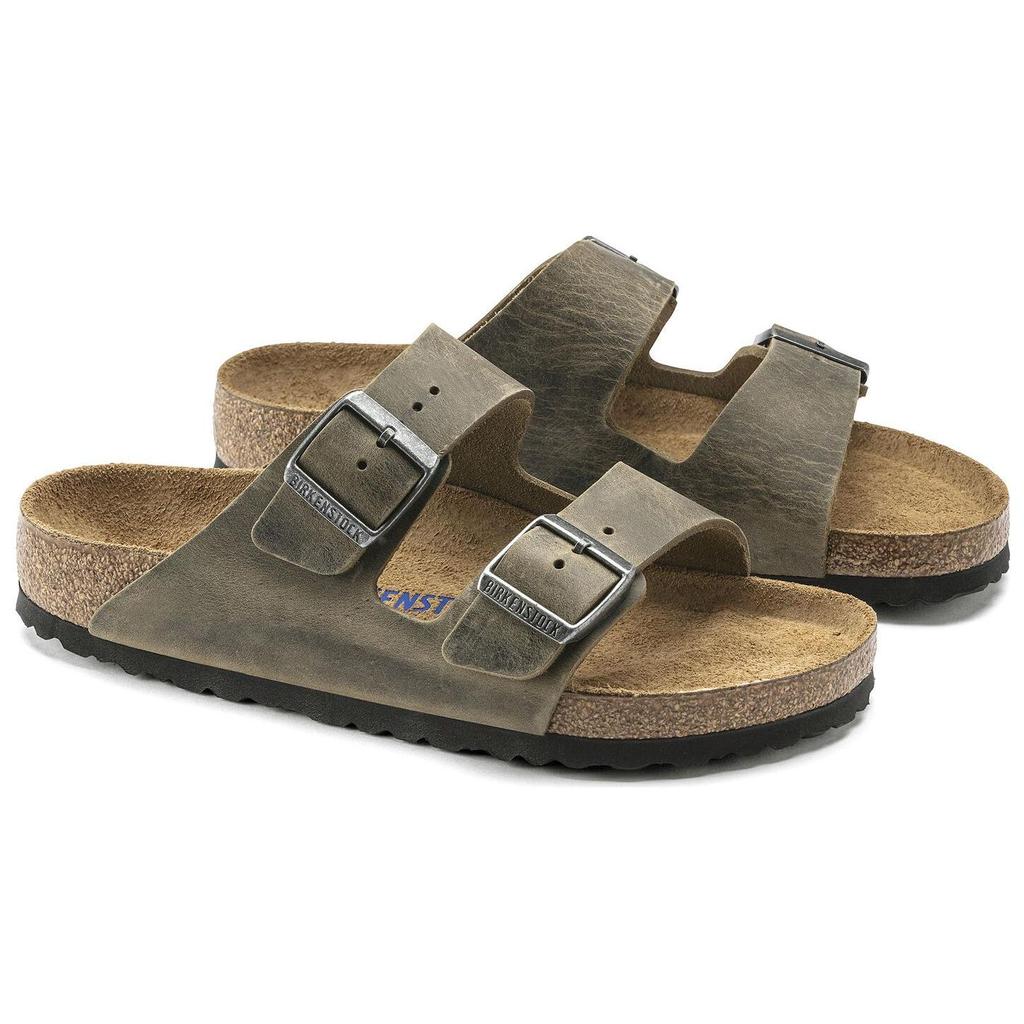 Birkenstock Leather Comfortable Round Toe Versatile Thick Sole Buckle Slide Sandals Unisex sandals Khaki 1019377