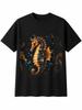 Seahorse Underwater Sea Ocean Mens T-Shirt Black 100% Cotton Nature Printed