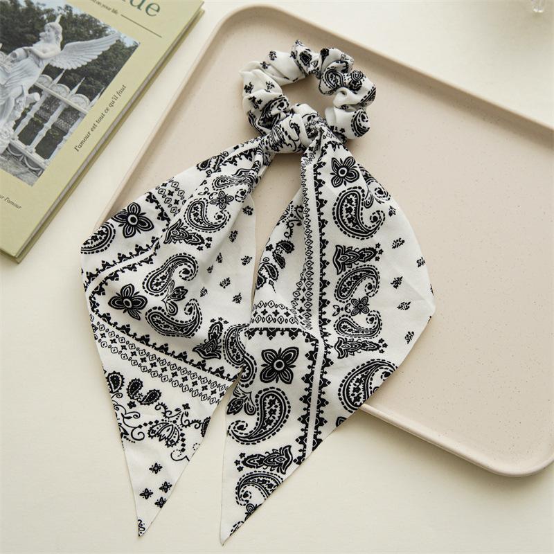 Fashion Print Chiffon Long Ribbon Scrunchies Women Girls Ponytail Scarf Elastic Hair Bands Ties Hair Accessories