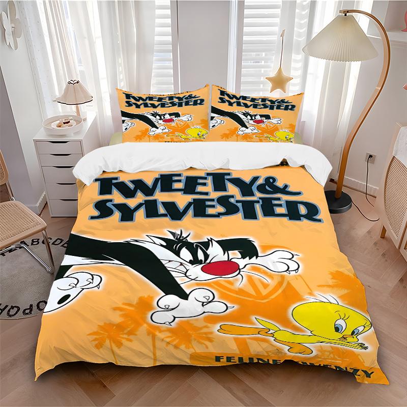 

3pcs bedding set Tweety Sylvester Looney Tunes Includes 1 Comforter+2 Pillowcases, Without Pillow Inserts, Soft Comfortable, Lightweight Breathable 135x200cm