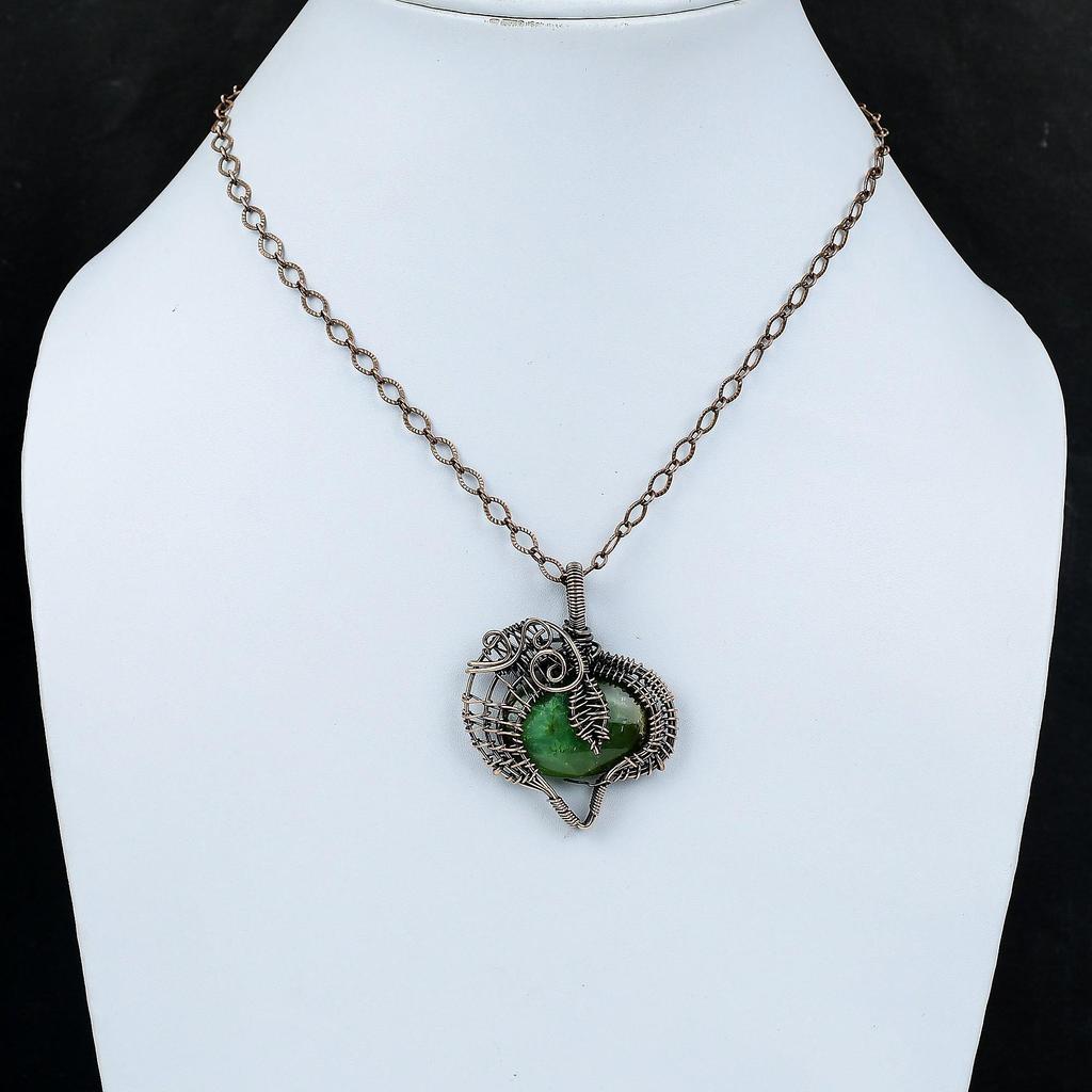 Chrysoprase Copper Wire Wrapped Pendant Natural Gemstone Pendant Copper Wire Jewelry Handmade Latest Design Pendant Unique Jewelry For Gift