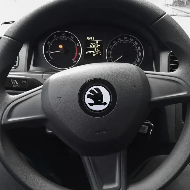 63MM Car Steering Wheel Center  Sticker for Skoda Vision-E 440 Felicia Afriq Kamio Fabia Octavia Kodiak Kamik ABS Accessorie