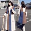Autumn and Winter Women's Thickened Loose Korean Style Color-block Woolen Coat Mid-length Quilted Woolen Coat