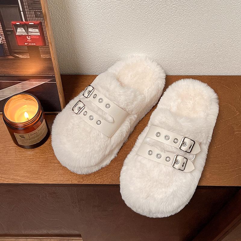 2025 ytterkläder höst och vinter nya tjockbottnade fluffiga tofflor väskhuvud halvtoffel dam uppbyggd förtjockad hem inomhus bomullstofflor